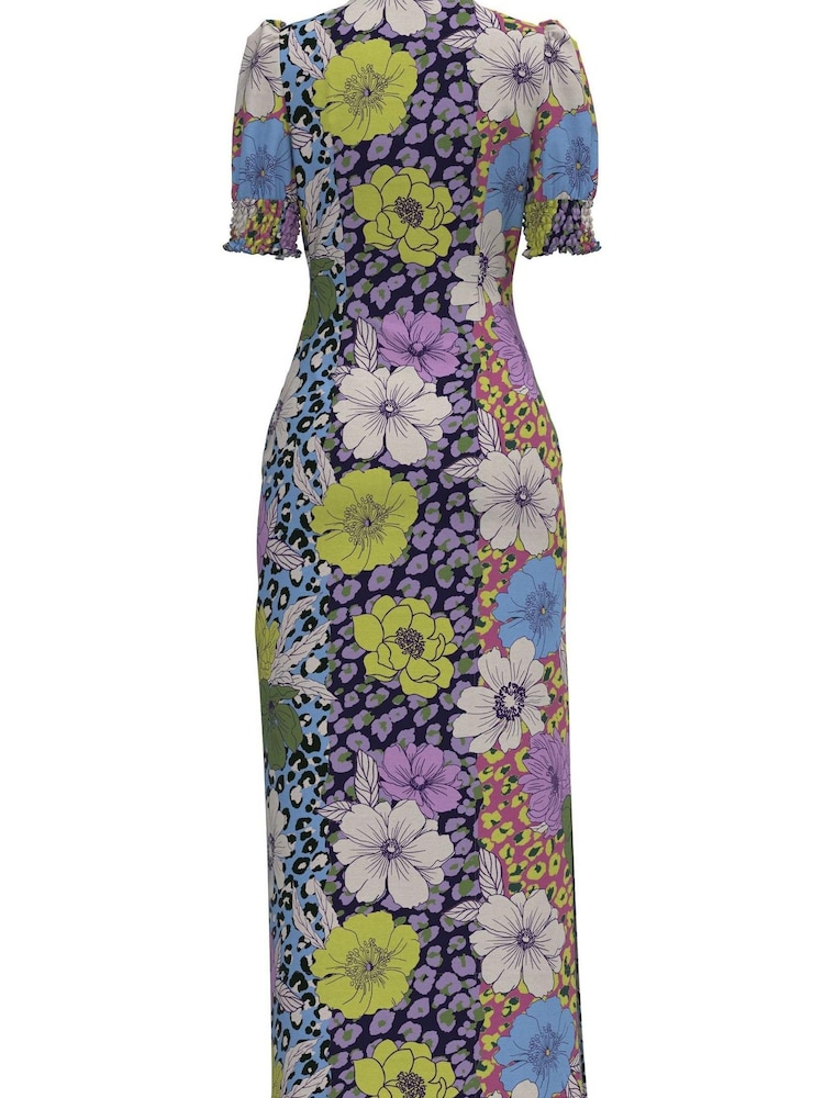 VILA Blue Mixed Floral Print Satin Maxi Dress - Image 7 of 7