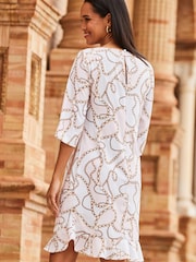 Sosandar Pink Conversational Ruffle Hem Shift Dress - Image 5 of 6