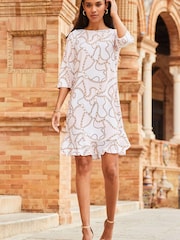 Sosandar Pink Conversational Ruffle Hem Shift Dress - Image 6 of 6