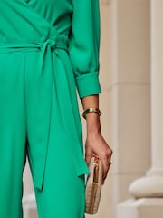 Sosandar Green Tailored Tie Waist Formal Jumpsuit - Image 5 of 6