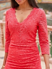 Sosandar Red Lace V Neck Split Hem Midi Dress - Image 6 of 6