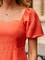 Sosandar Pink Sweetheart Neck Fit And Flare Midi Dress Contains Linen - Image 4 of 5
