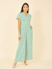 Yumi Green Multi Ditsy Floral Wrap Jumpsuit - Image 3 of 5