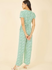 Yumi Green Multi Ditsy Floral Wrap Jumpsuit - Image 4 of 5
