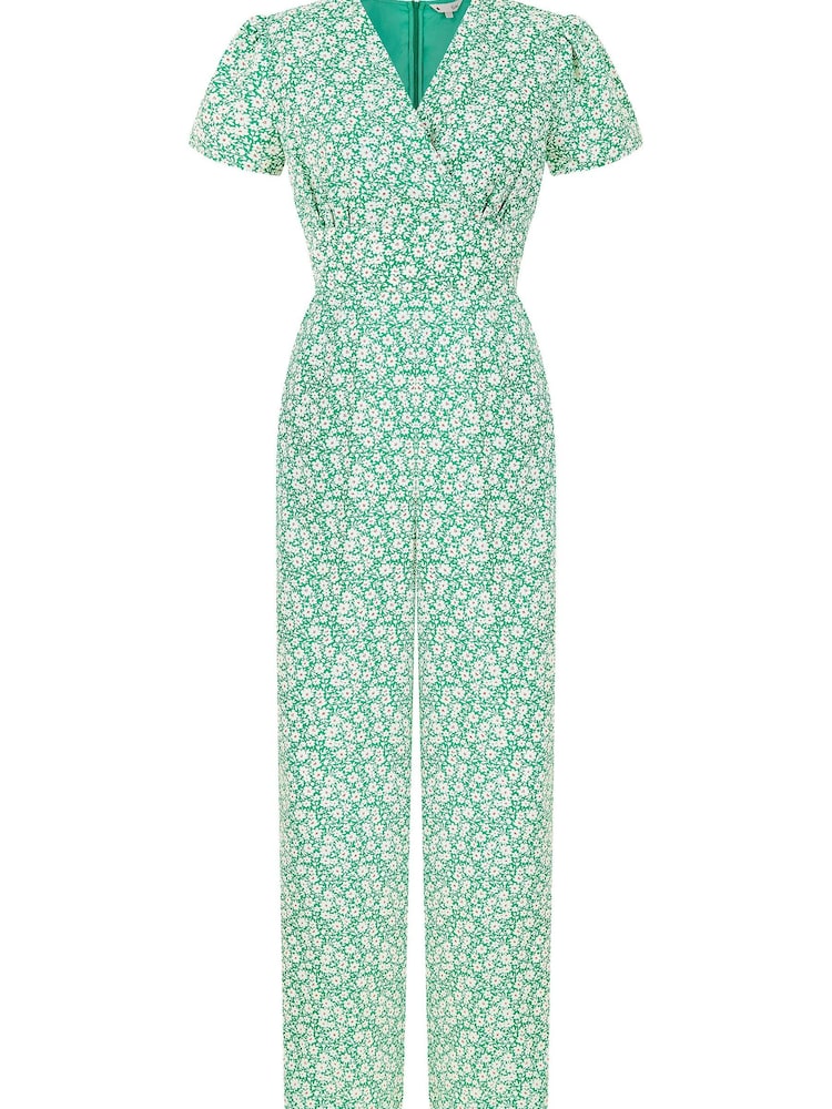 Yumi Green Multi Ditsy Floral Wrap Jumpsuit - Image 5 of 5