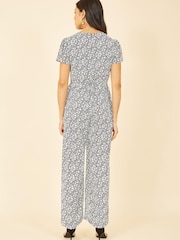Yumi Black Multi Ditsy Floral Wrap Jumpsuit - Image 2 of 4
