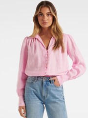 Forever New Pink Ren Linen Button Through Blouse - Image 1 of 5