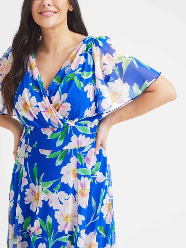 Scarlett & Jo Royal Blue Floral Isabelle Angel Sleeve Maxi Dress - Image 2 of 4