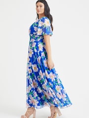 Scarlett & Jo Royal Blue Floral Isabelle Angel Sleeve Maxi Dress - Image 3 of 4