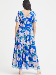 Scarlett & Jo Royal Blue Floral Isabelle Angel Sleeve Maxi Dress - Image 4 of 4