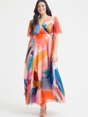 Scarlett & Jo Pink Multi Brush Isabelle Angel Sleeve Maxi Dress - Image 1 of 4