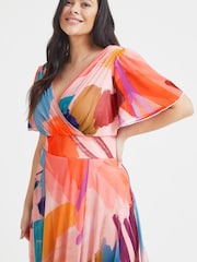 Scarlett & Jo Pink Multi Brush Isabelle Angel Sleeve Maxi Dress - Image 2 of 4