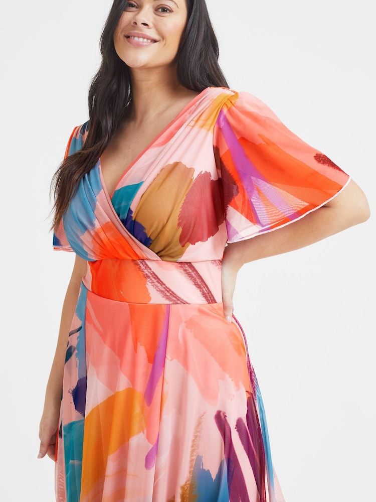 Scarlett & Jo Pink Multi Brush Isabelle Angel Sleeve Maxi Dress - Image 2 of 4