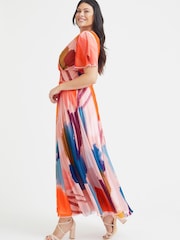 Scarlett & Jo Pink Multi Brush Isabelle Angel Sleeve Maxi Dress - Image 3 of 4