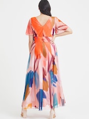 Scarlett & Jo Pink Multi Brush Isabelle Angel Sleeve Maxi Dress - Image 4 of 4