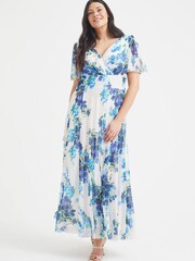 Scarlett & Jo Cream & Blue Floral Isabelle Angel Sleeve Maxi Dress - Image 1 of 4