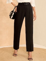 Love & Roses Black Belted Slim Leg Smart Trousers - Image 1 of 4
