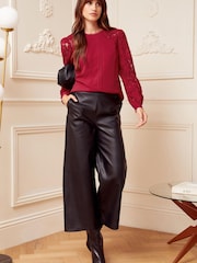 Love & Roses Berry Red Petite Tie Back Long Sleeve Lace Blouse - Image 4 of 4
