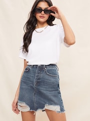 Friends Like These Blue Distressed Denim Summer Mini Skirt - Image 1 of 4