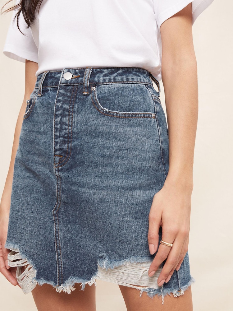 Friends Like These Blue Distressed Denim Summer Mini Skirt - Image 4 of 4