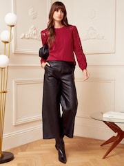 Love & Roses Berry Red Tie Back Long Sleeve Lace Blouse - Image 4 of 4
