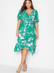 Yours Curve Green London Hanky Hem Wrap Dress - Image 1 of 4
