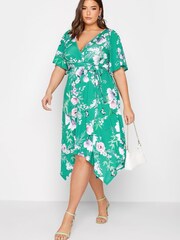 Yours Curve Green London Hanky Hem Wrap Dress - Image 2 of 4