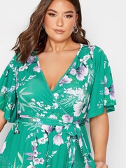 Yours Curve Green London Hanky Hem Wrap Dress - Image 4 of 4