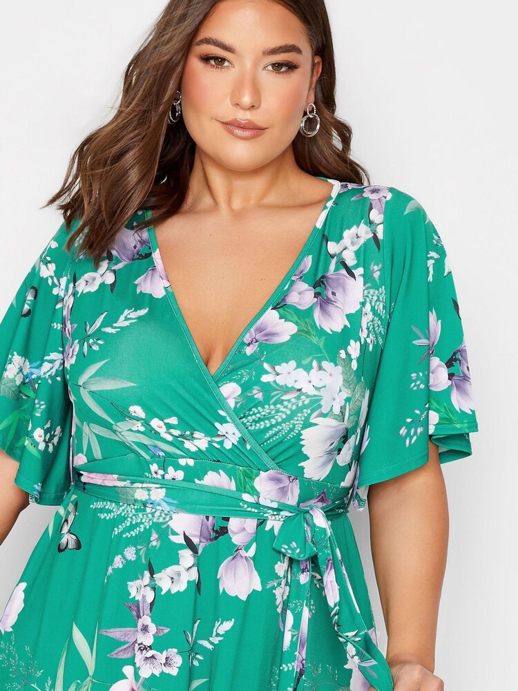 Yours Curve Green London Hanky Hem Wrap Dress - Image 4 of 4