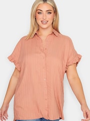Yours Curve Orange Frill Sleeve Collared Shirt - Image 1 of 4