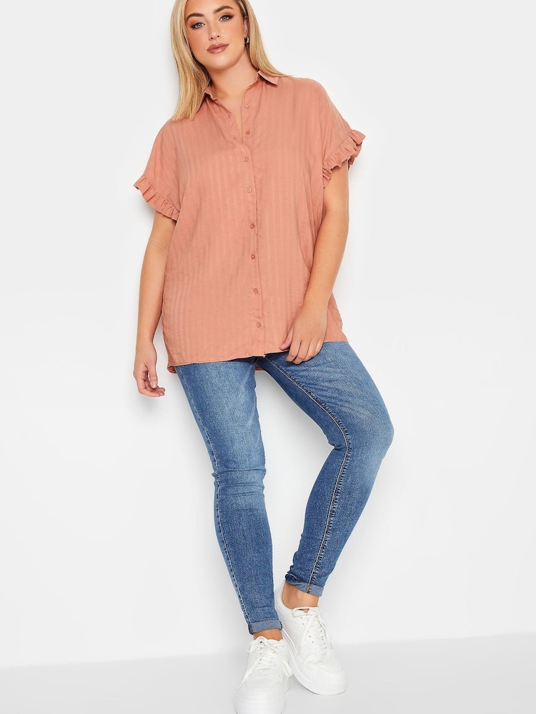 Yours Curve Orange Frill Sleeve Collared Shirt - Image 2 of 4
