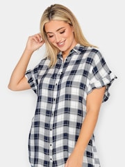 Yours Curve Blue Frill Sleeve Collared Shirt - Image 1 of 4