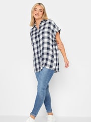 Yours Curve Blue Frill Sleeve Collared Shirt - Image 2 of 4