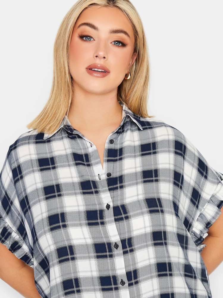 Yours Curve Blue Frill Sleeve Collared Shirt - Image 4 of 4