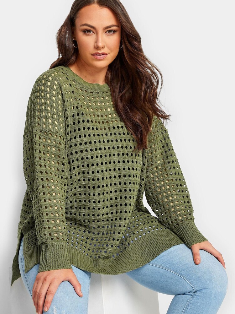 Yours Curve Green Asymetrical Mesh Jumper - Image 1 of 4 Yours Curve Green Asymetrical Mesh Jumper - Image 1 of 4