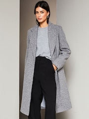 Lipsy Grey Relaxed Belted Boucle Smart Wrap Trench Coat - Image 1 of 4