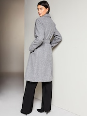 Lipsy Grey Relaxed Belted Boucle Smart Wrap Trench Coat - Image 2 of 4