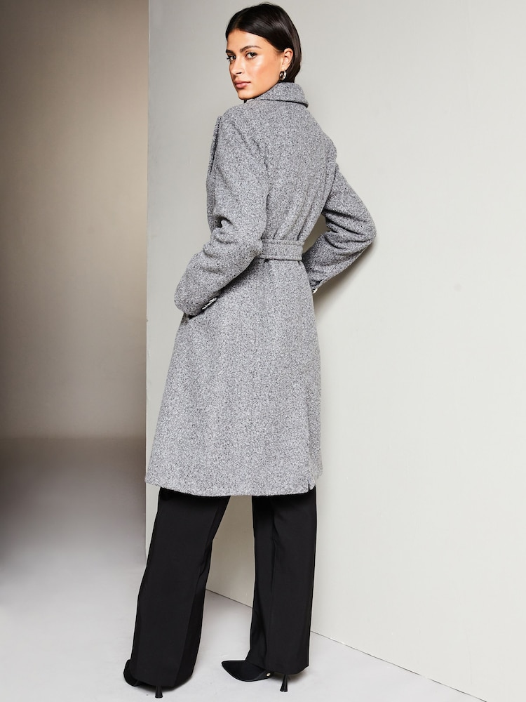 Lipsy Grey Relaxed Belted Boucle Smart Wrap Trench Coat - Image 2 of 4