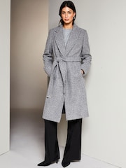 Lipsy Grey Relaxed Belted Boucle Smart Wrap Trench Coat - Image 3 of 4