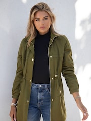 Lipsy Khaki Green Shower Resistant Rain Coat - Image 1 of 4