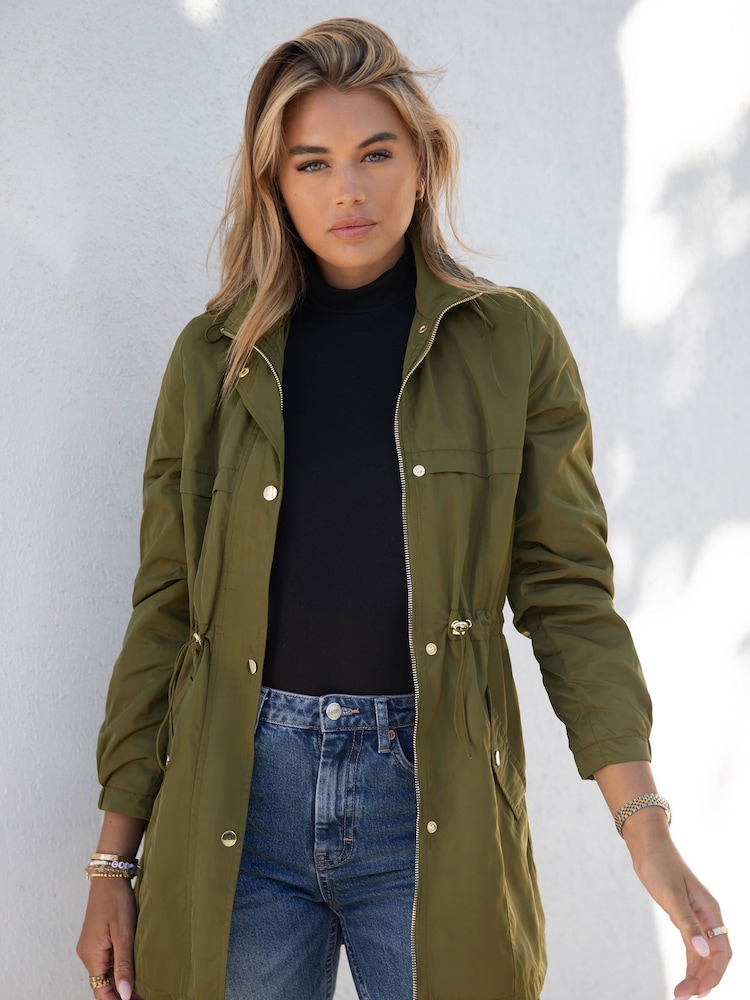 Lipsy Khaki Green Shower Resistant Rain Coat - Image 1 of 4