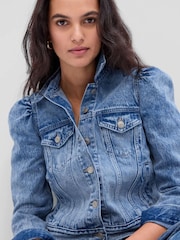 Gap Blue Puff Sleeve Denim Jacket - Image 1 of 3