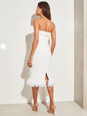 Lipsy White Premium Sweetheart Detachable Feather Hem Midi Dress - Image 2 of 5