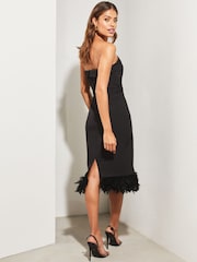 Lipsy Black Premium Sweetheart Detachable Feather Hem Midi Dress - Image 2 of 4