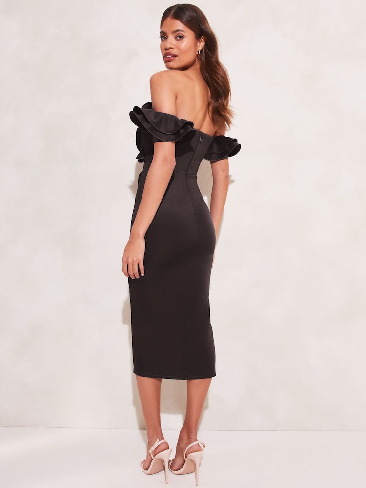 Schwarz - Lipsy Bardot-Midikleid mit Rüschen, Schlitz und Wickeldesign - Bild 2 von 4 Schwarz - Lipsy Bardot-Midikleid mit Rüschen, Schlitz und Wickeldesign - Bild 2 von 4