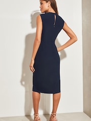 Lipsy Navy Artwork Lace Ruched Bodycon Dress - Image 2 of 4