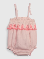 Gap Pink Crinkle Gauze Eyelet Shorty One-Piece - Baby - Image 2 of 3