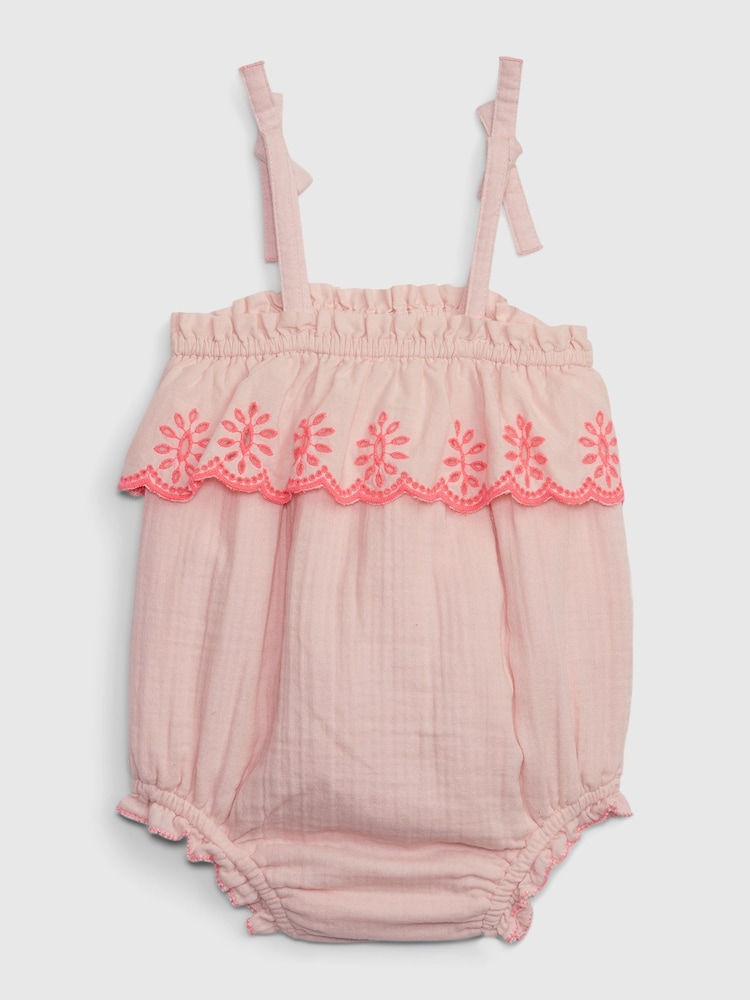 Gap Pink Crinkle Gauze Eyelet Shorty One-Piece - Baby - Image 2 of 3 Gap Pink Crinkle Gauze Eyelet Shorty One-Piece - Baby - Image 2 of 3