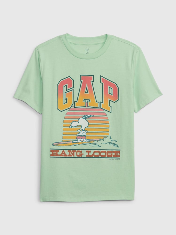 Gap Green Peanuts Cartoon Graphic Crew Neck Short Sleeve T-Shirt - Image 1 of 1 Gap Green Peanuts Cartoon Graphic Crew Neck Short Sleeve T-Shirt - Image 1 of 1