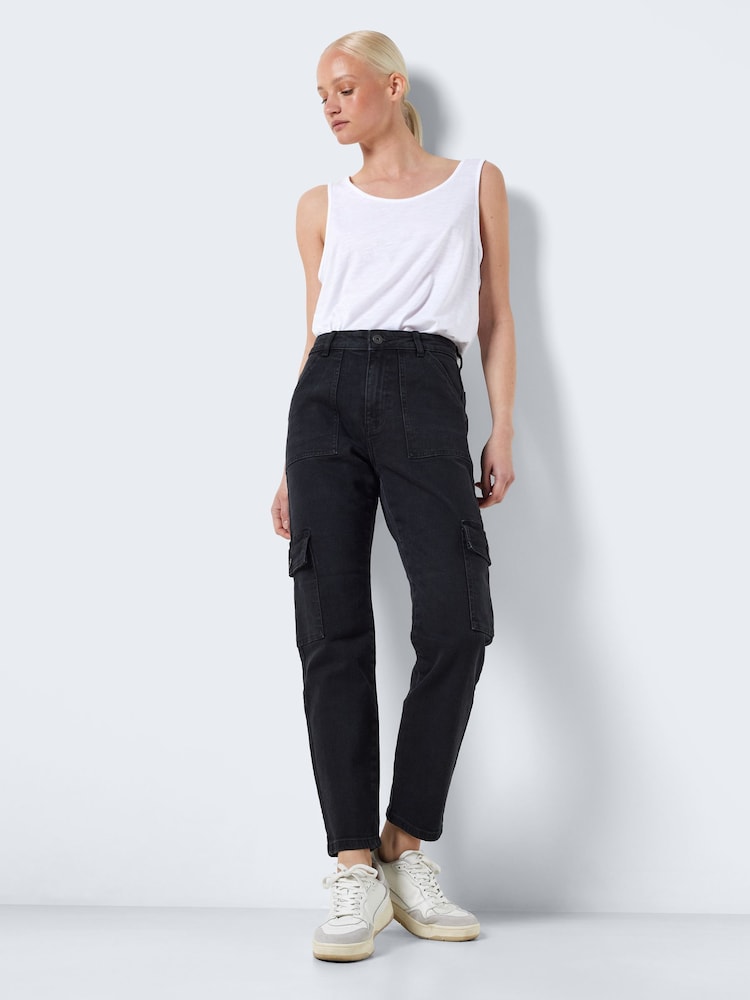 NOISY MAY Black Cargo Straight Leg Jeans - Image 2 of 5